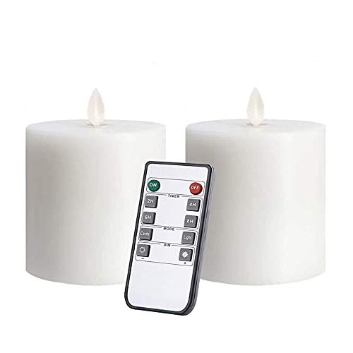 Onlyus White Flameless Candles Set of 2 (3x3 inch) Flickering  LED Candles Battery Operated With Remote Control Timers For TableFireplacePartyWeddingChristmas Decoration Dimmable Pillars flat top